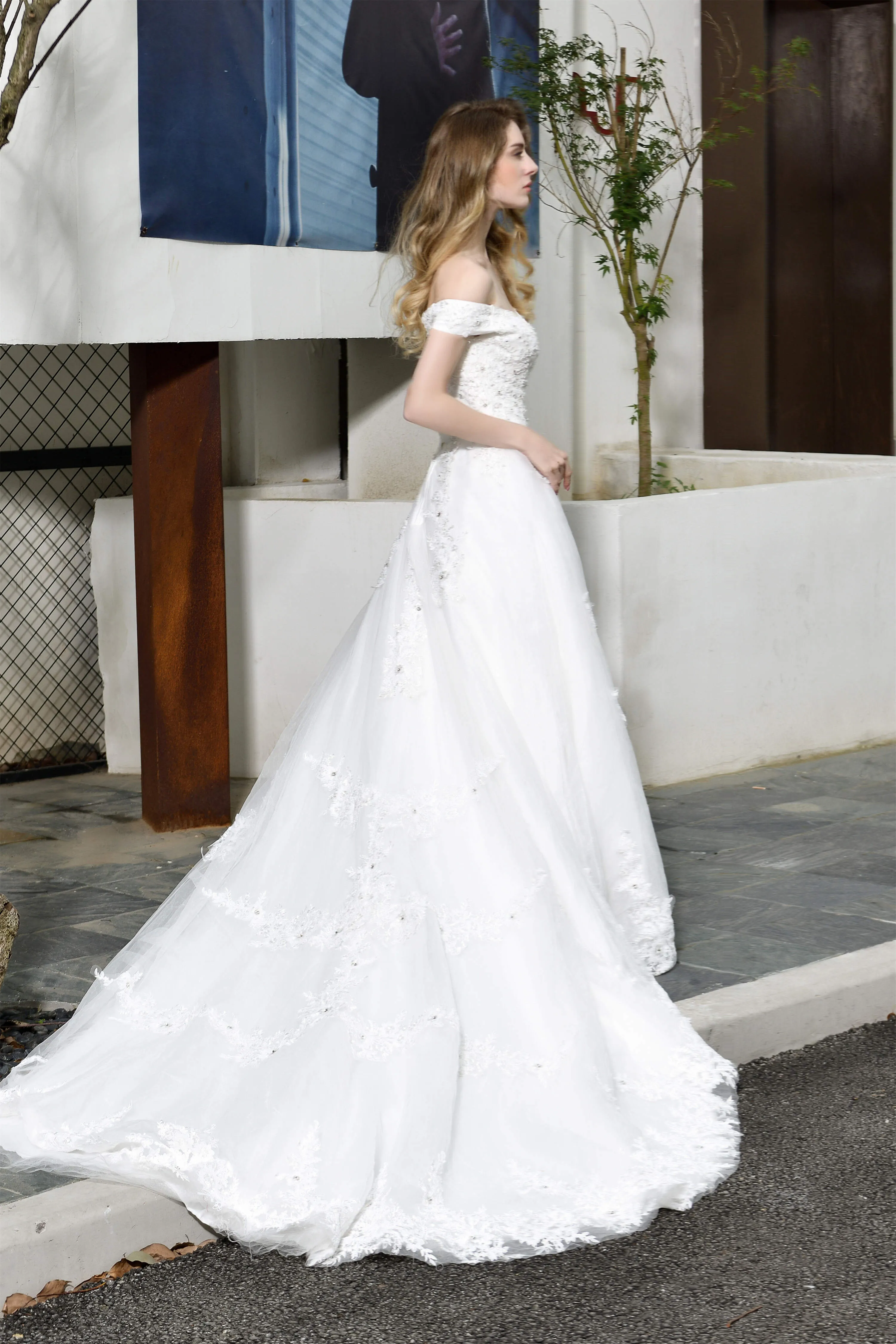 A-line Off the Shoulder Long Wedding Dresses