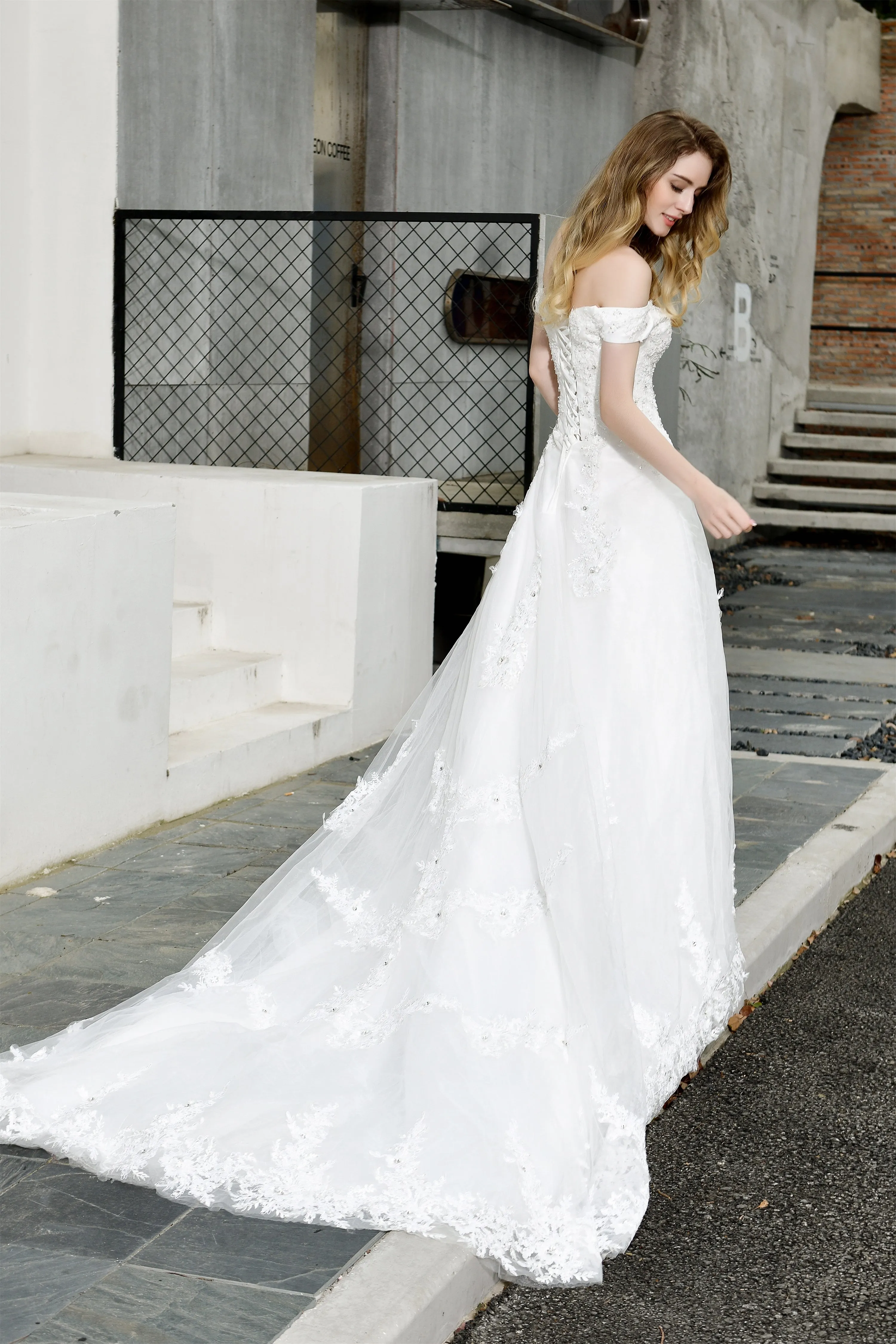 A-line Off the Shoulder Long Wedding Dresses