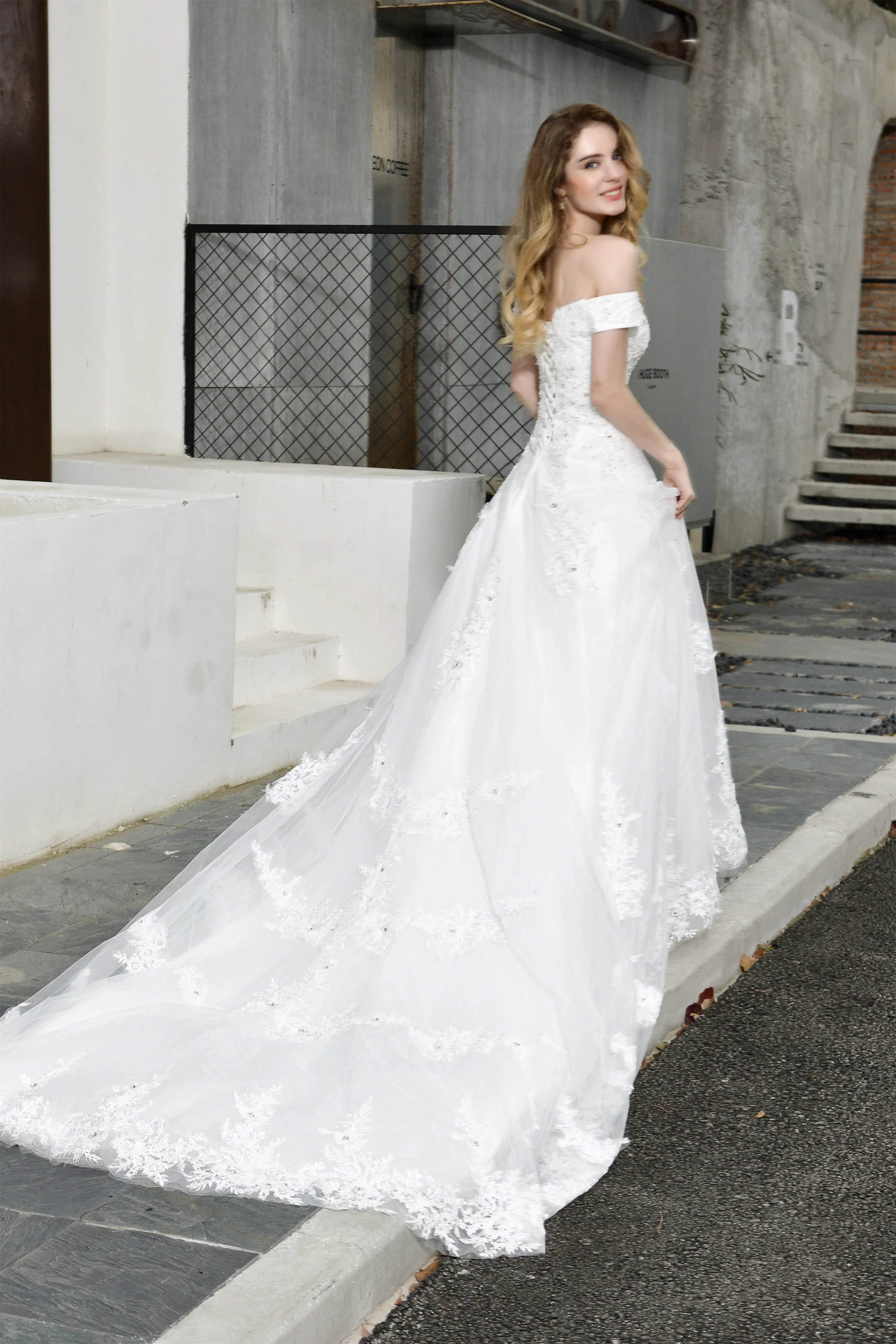 A-line Off the Shoulder Long Wedding Dresses