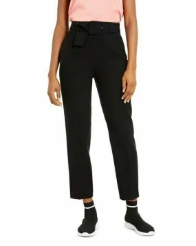 Bar III Women's Black Belted Side Zip Cropped Pleated Ankle Pants Size 4