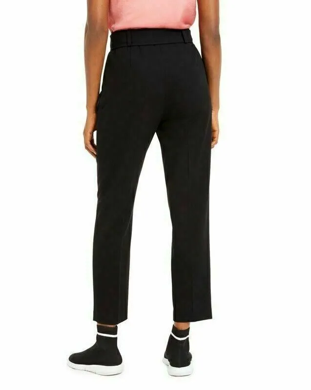 Bar III Women's Black Belted Side Zip Cropped Pleated Ankle Pants Size 4