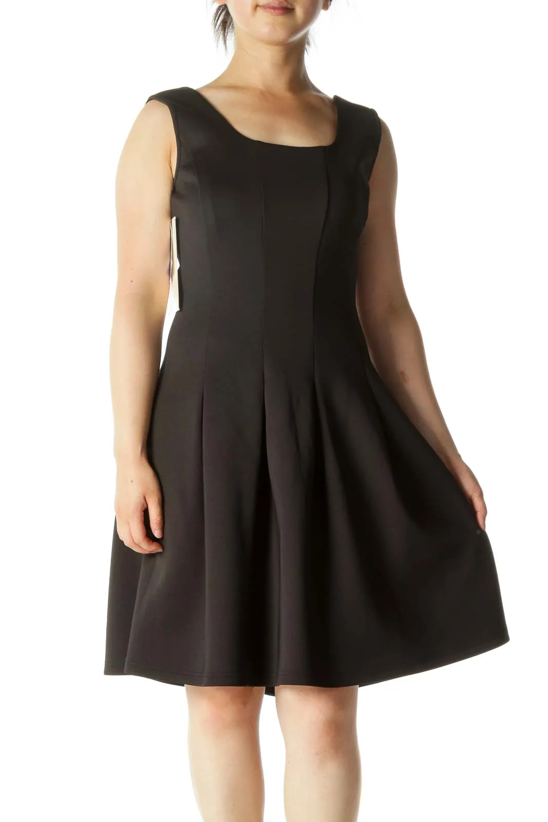 Black A-Line Pleated Work Dress