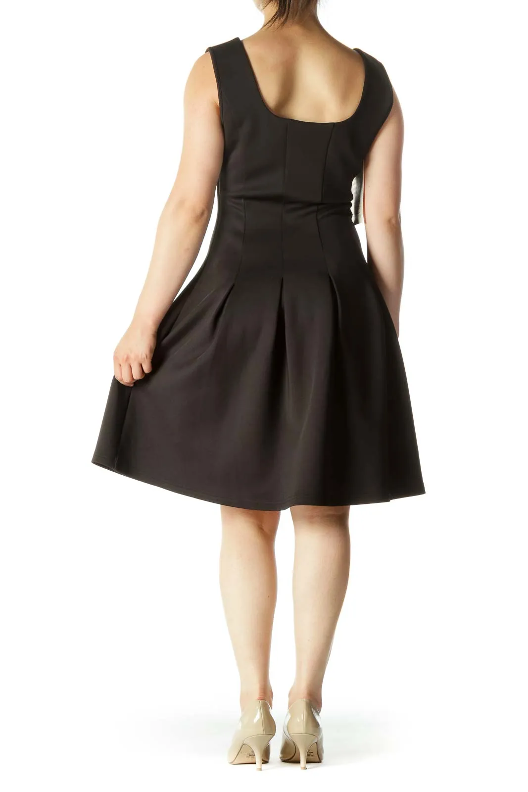 Black A-Line Pleated Work Dress