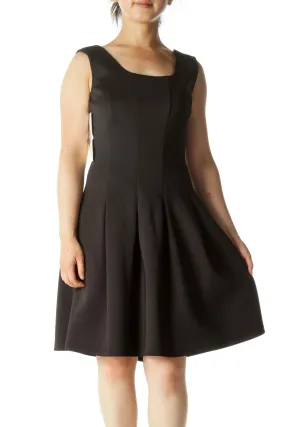 Black A-Line Pleated Work Dress