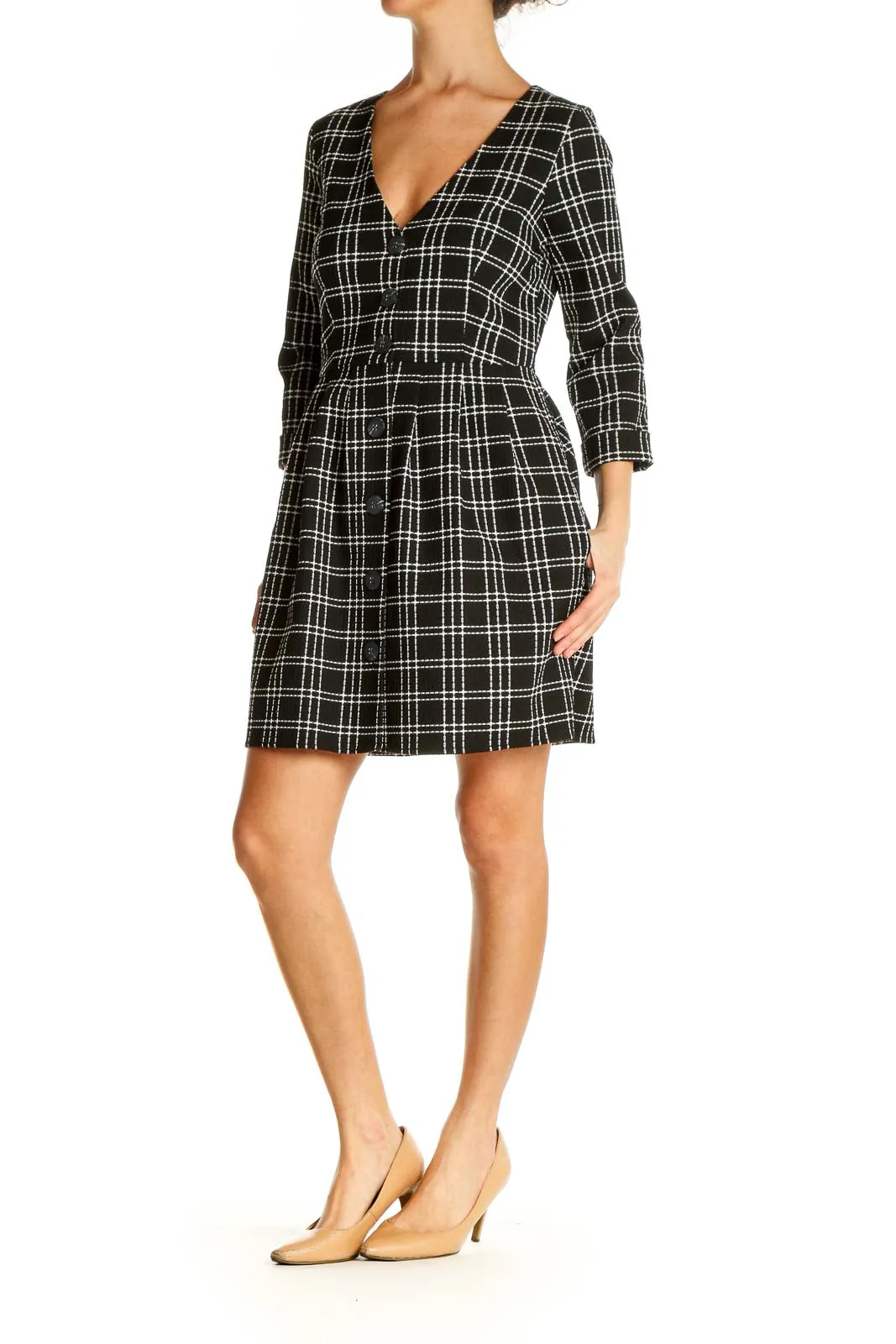 Black Checkered Day A-Line Dress