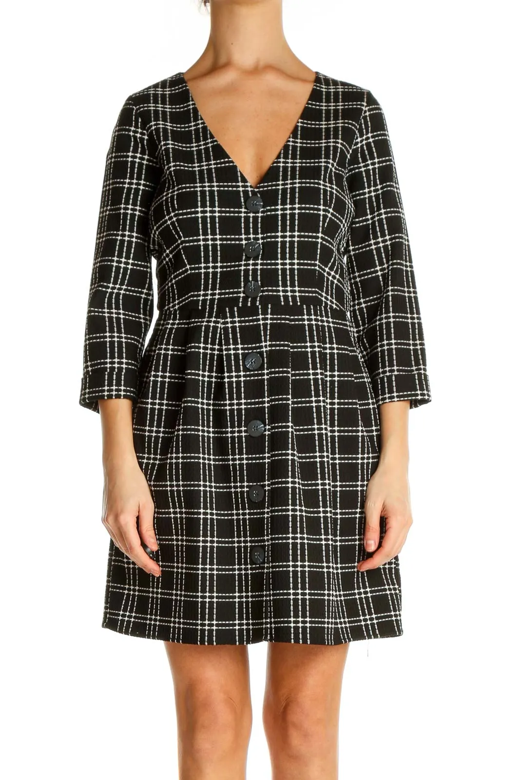 Black Checkered Day A-Line Dress