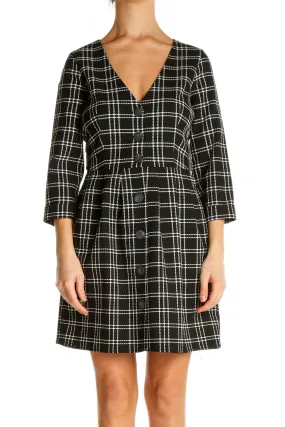 Black Checkered Day A-Line Dress