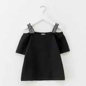 Black Off Shoulder Girls Tops