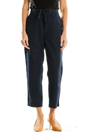 Blue Casual Drawstring Cropped Pants