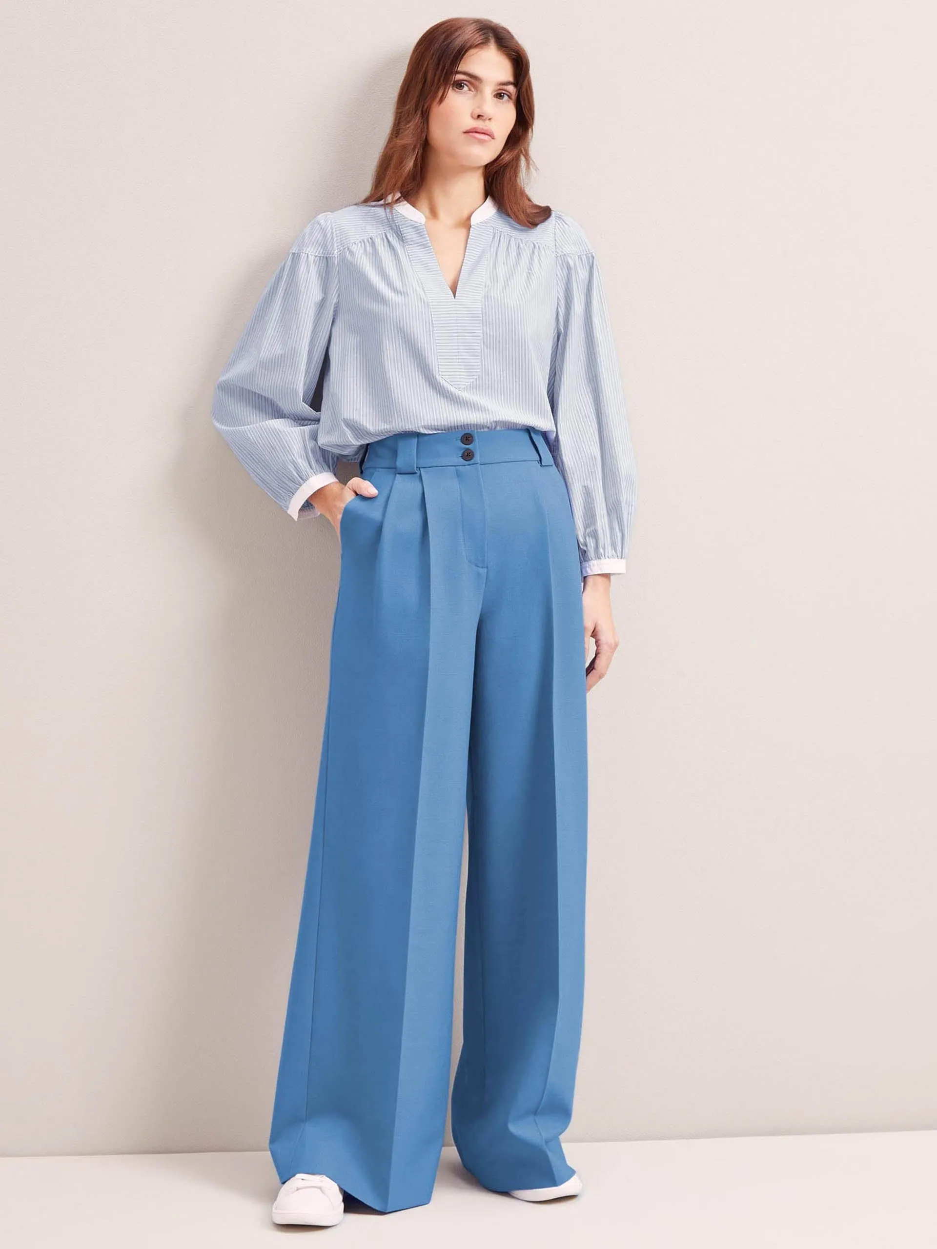 Blue Margot new wool wide leg trousers