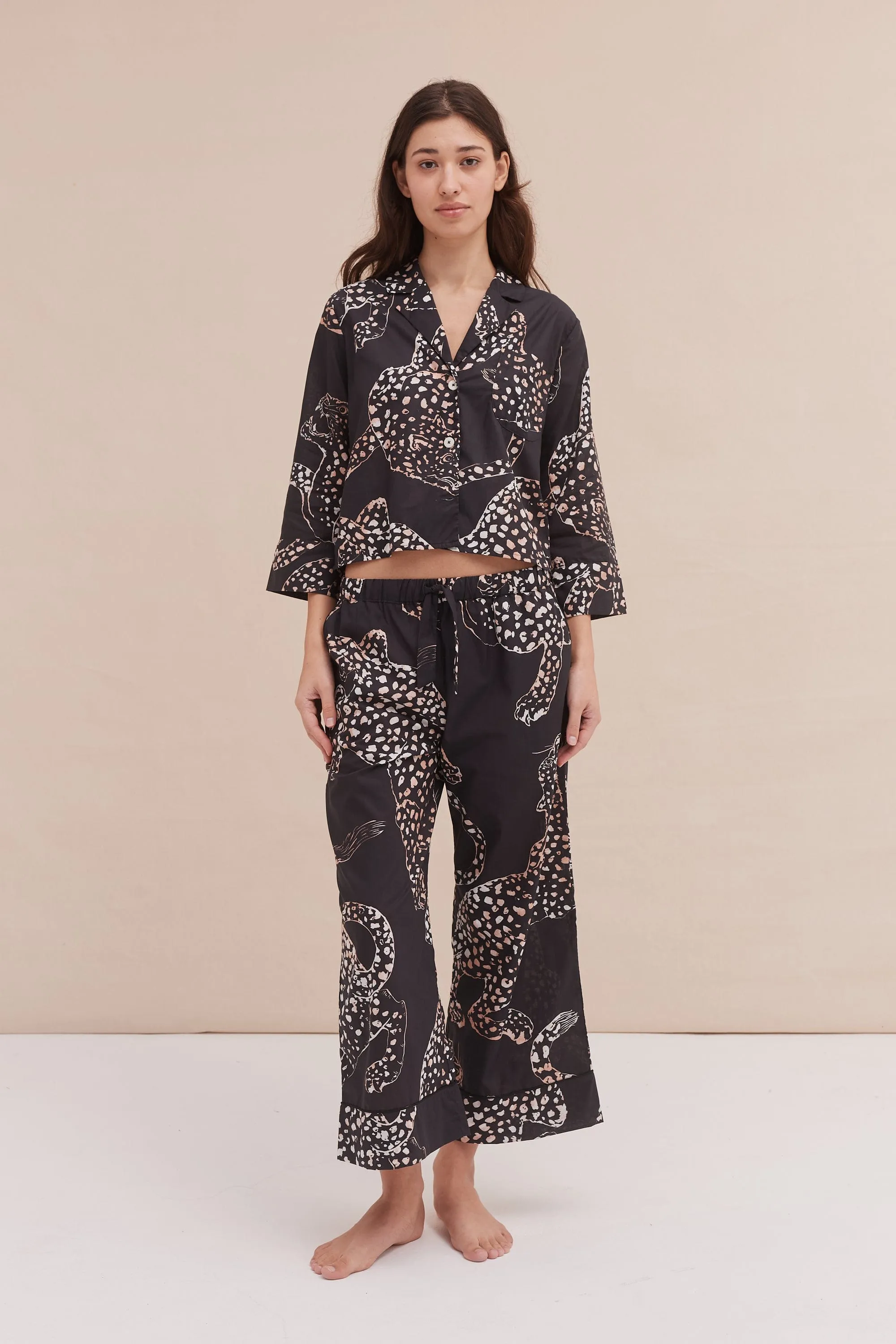 Boxy Shirt and Wide Leg Trouser Set The Jag Print Navy