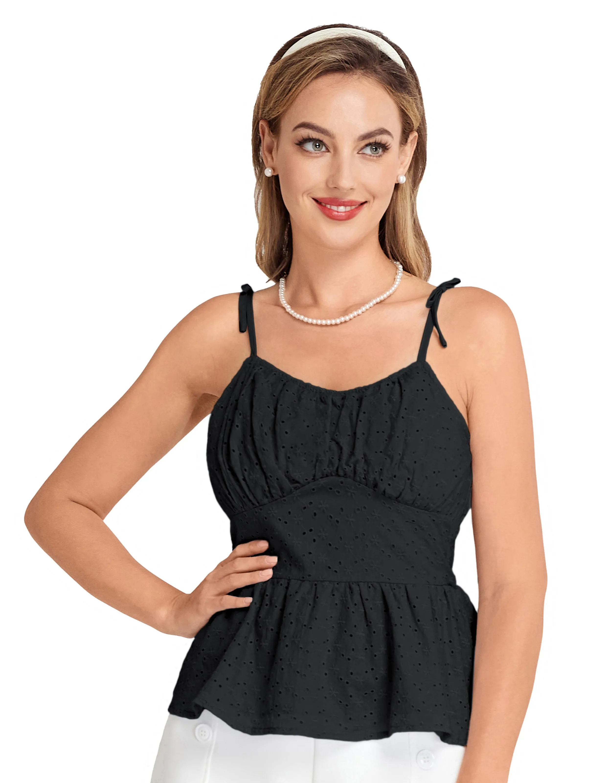 BP Women Vintage Cotton Camisole Spaghetti Straps Peplum Hem Cami-Tops