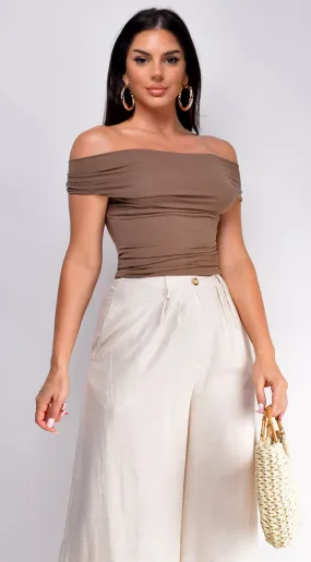 Casey Off Shoulder Top - Brown