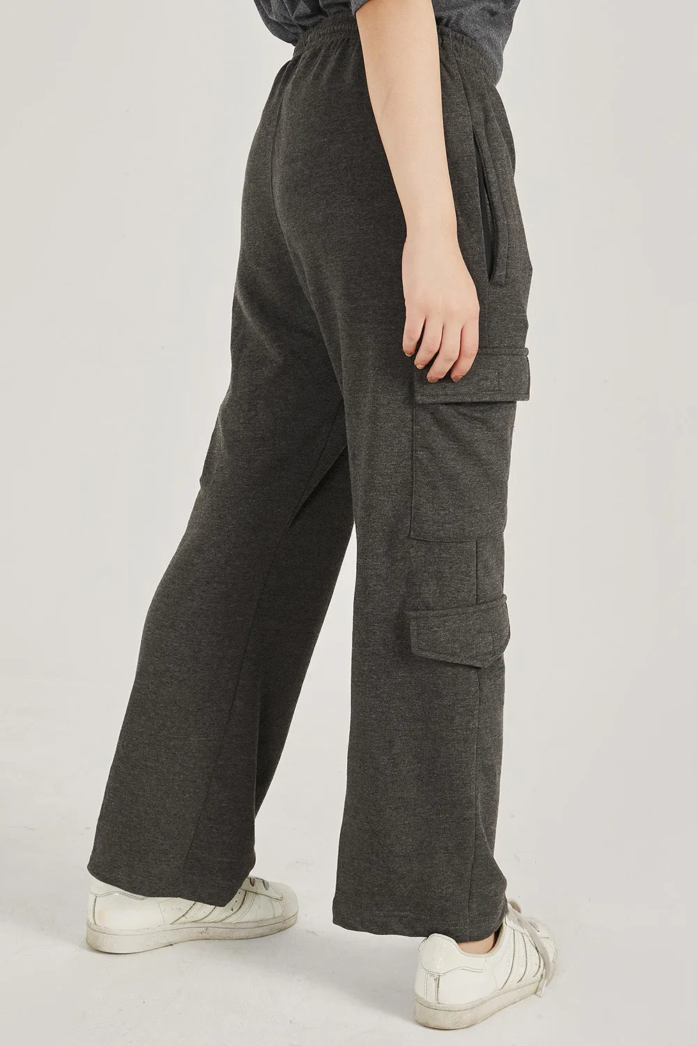 Charcoal Wide Legged Cargo Trousers - W