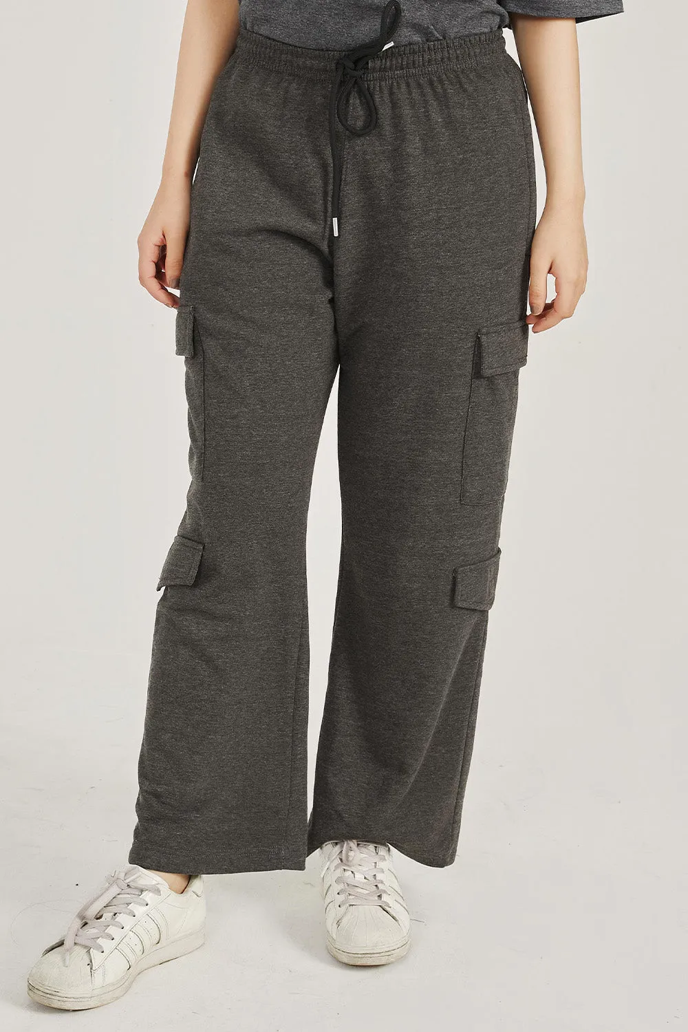 Charcoal Wide Legged Cargo Trousers - W