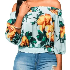 CHIFFON OFF-SHOULDER FLORAL TOP