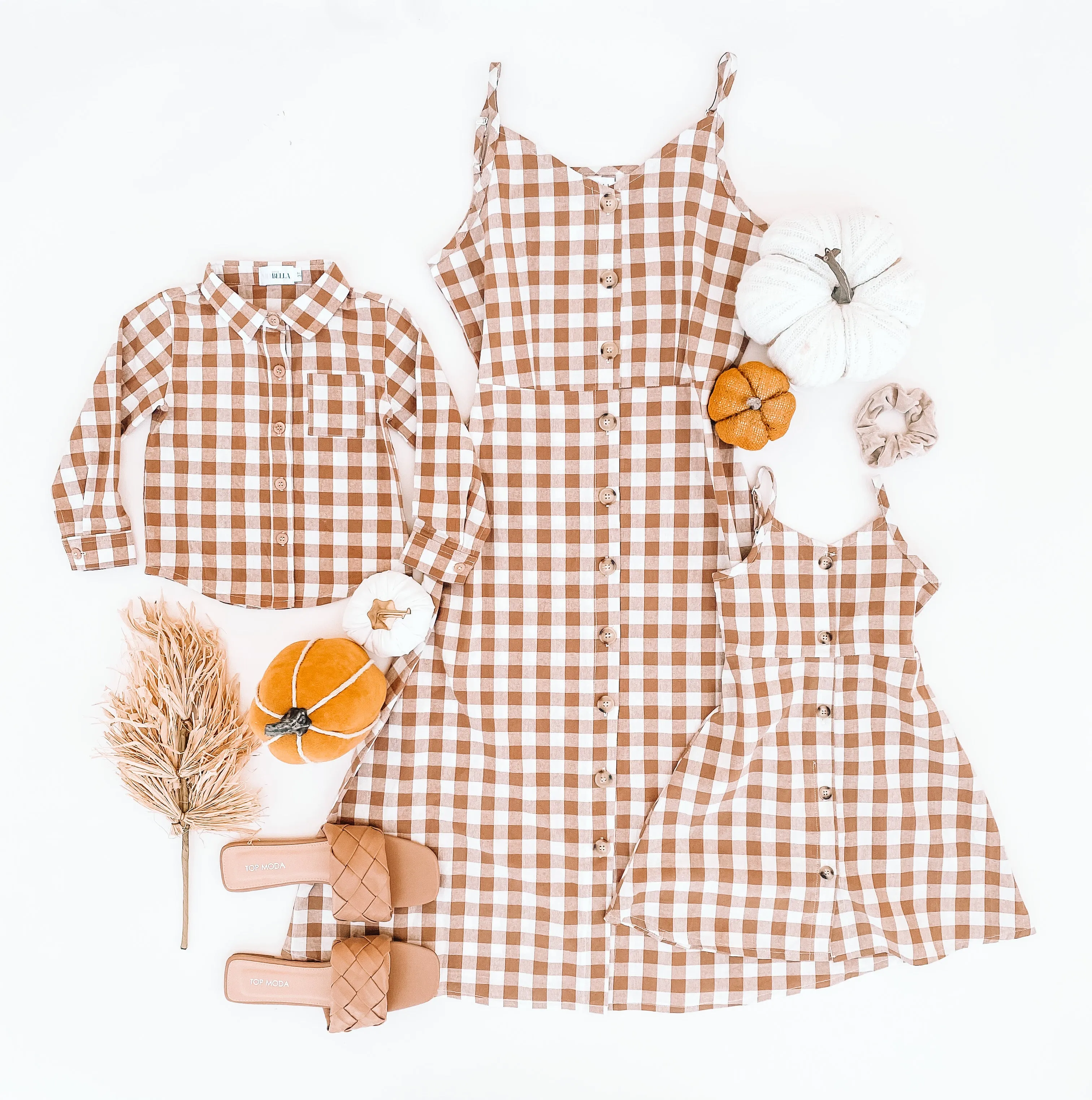 Coffee Checkered Mommy and Me Dresses