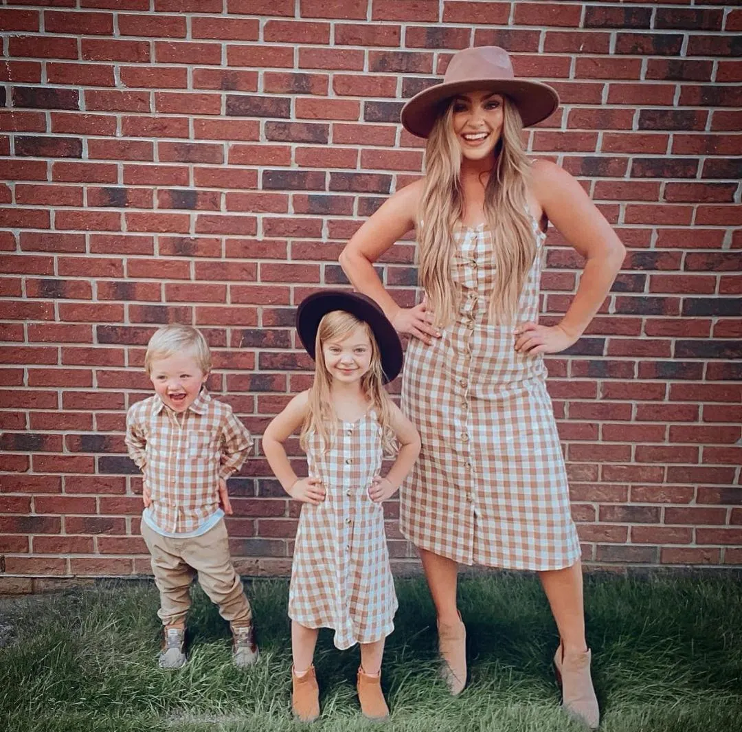 Coffee Checkered Mommy and Me Dresses