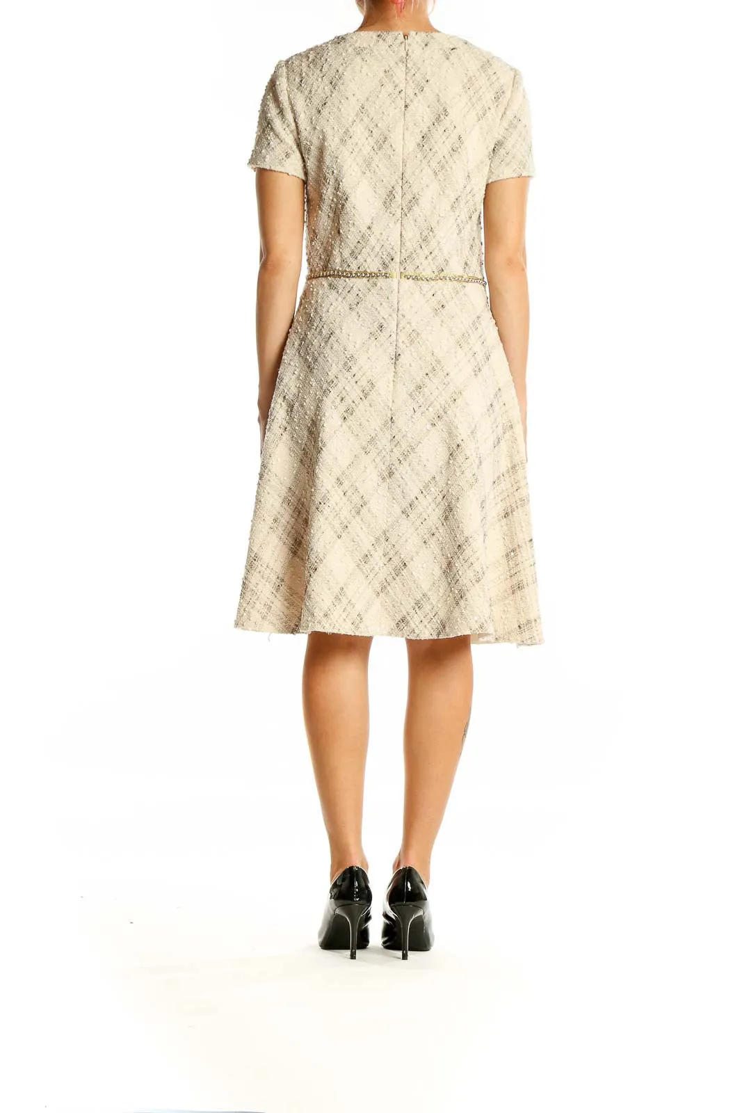 Cream Textured A-Line Cocktail Dress