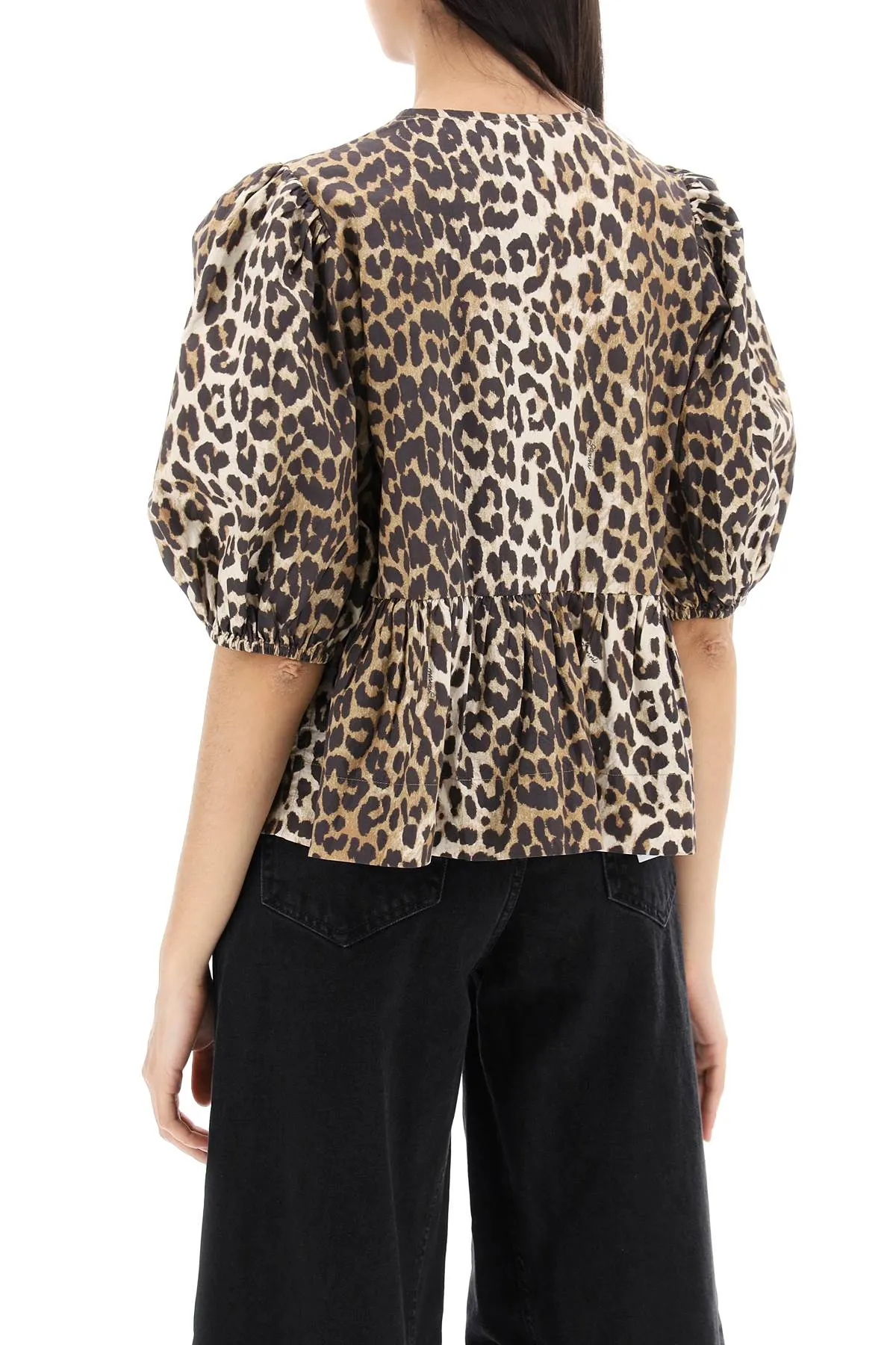 Ganni Leopard Print Peplum Blouse