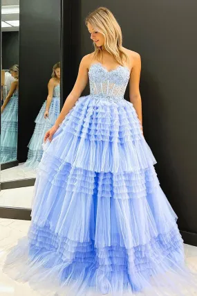 Gracie | A Line Sweetheart Tulle Long Prom Dress with Ruffles