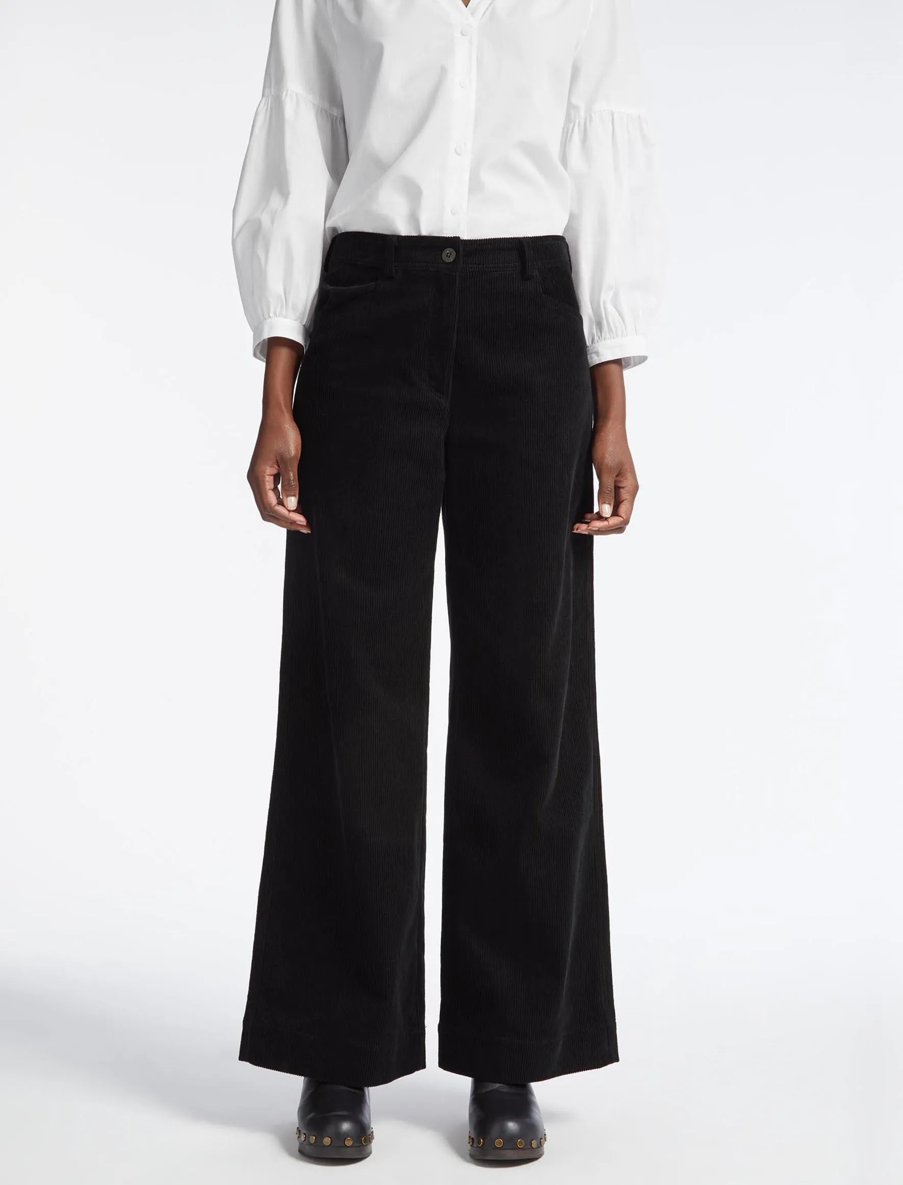 Hayden Corduroy Wide Leg Trouser - Black