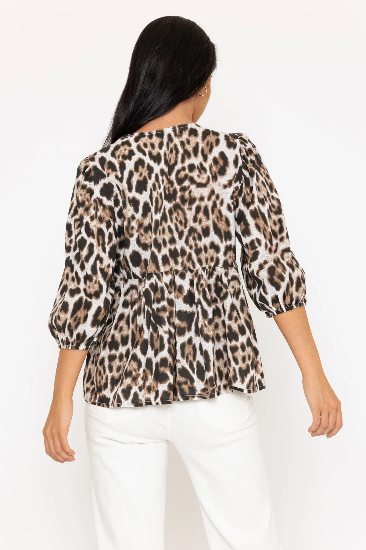 Leopard Print Peplum Tie Top