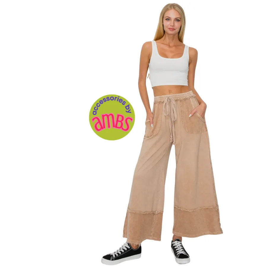 Mineral Wash Wide Leg Cropped Pants