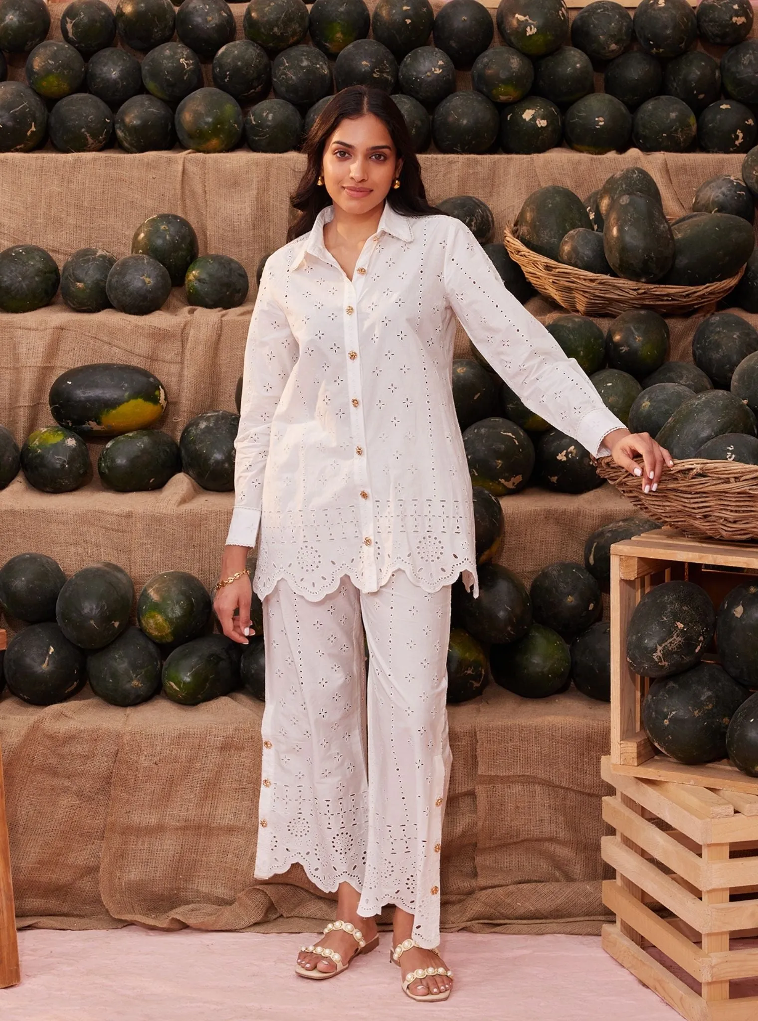 Mulmul Cotton Inaya White Shirt With Mulmul Cotton Inaya White Pant