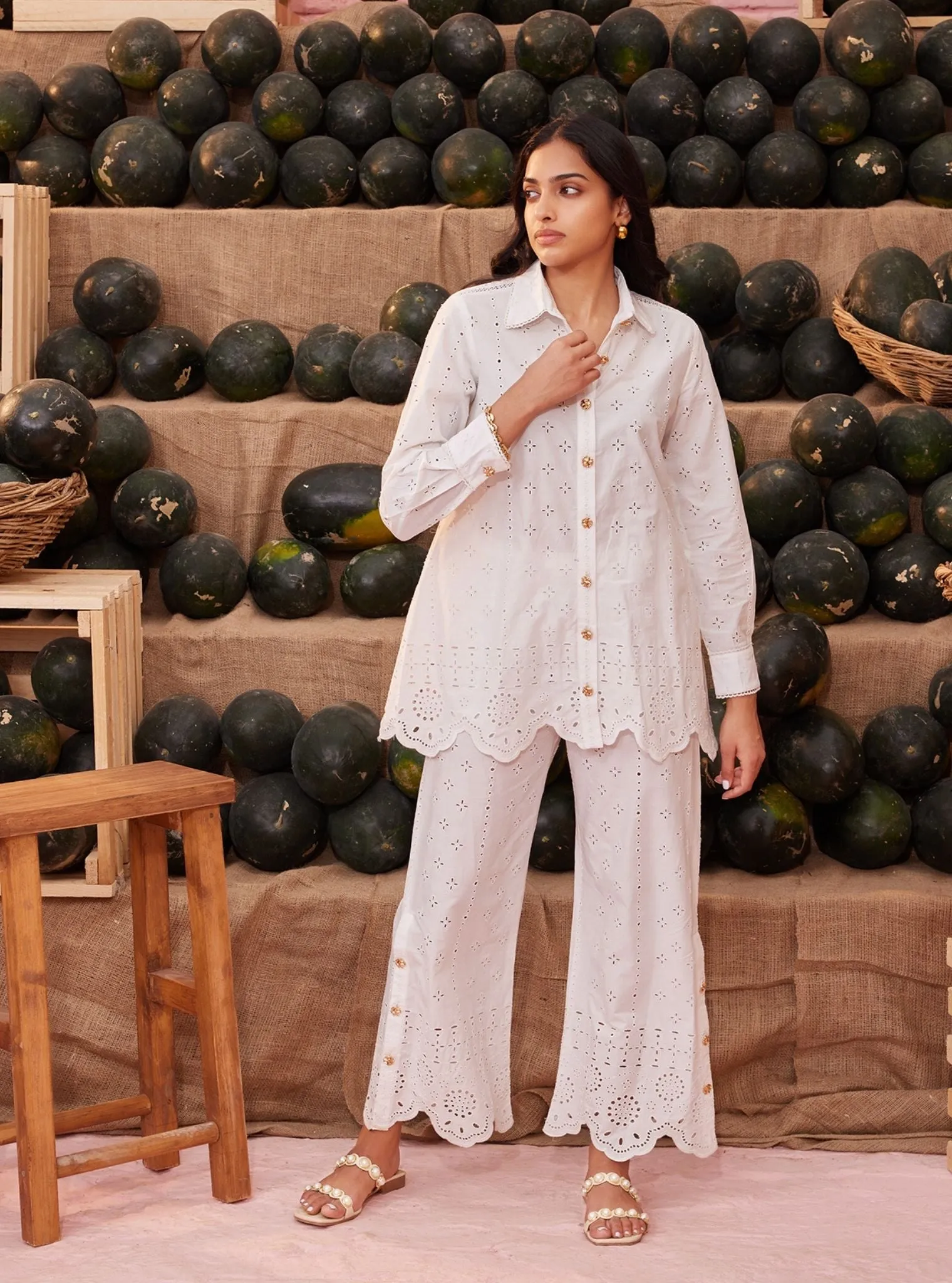 Mulmul Cotton Inaya White Shirt With Mulmul Cotton Inaya White Pant