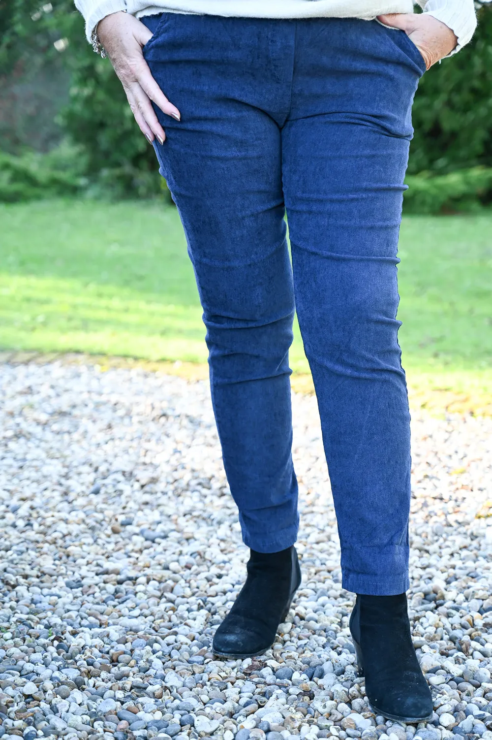 Navy Corduroy Magic Stretch Drawstring Trousers