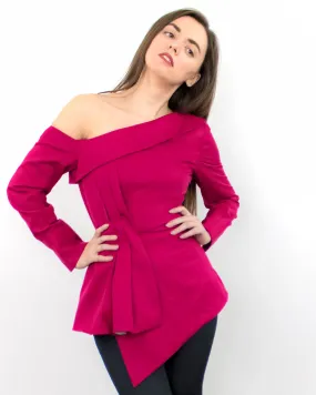 Nerina Red Peplum Asymmetric One-Shoulder Blouse