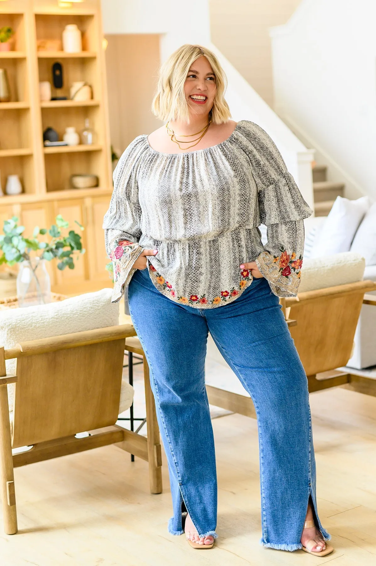 Off Shoulder Embroidered Blouse