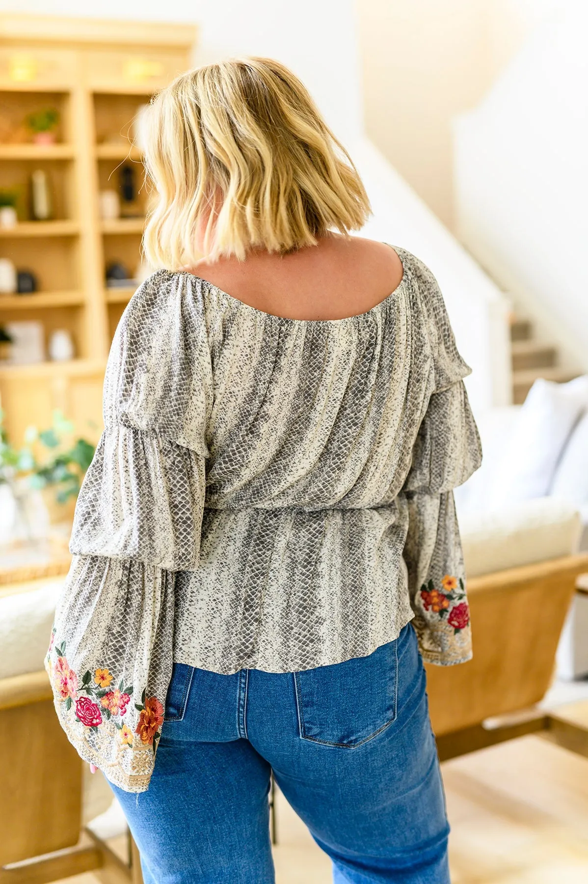 Off Shoulder Embroidered Blouse