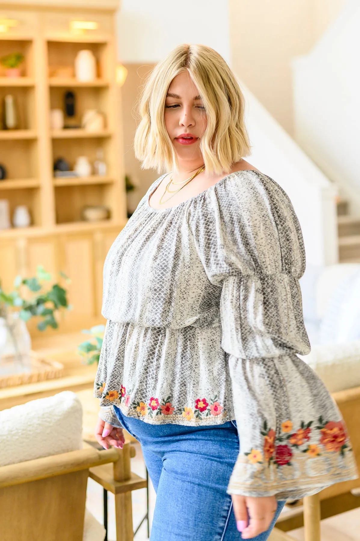 Off Shoulder Embroidered Blouse