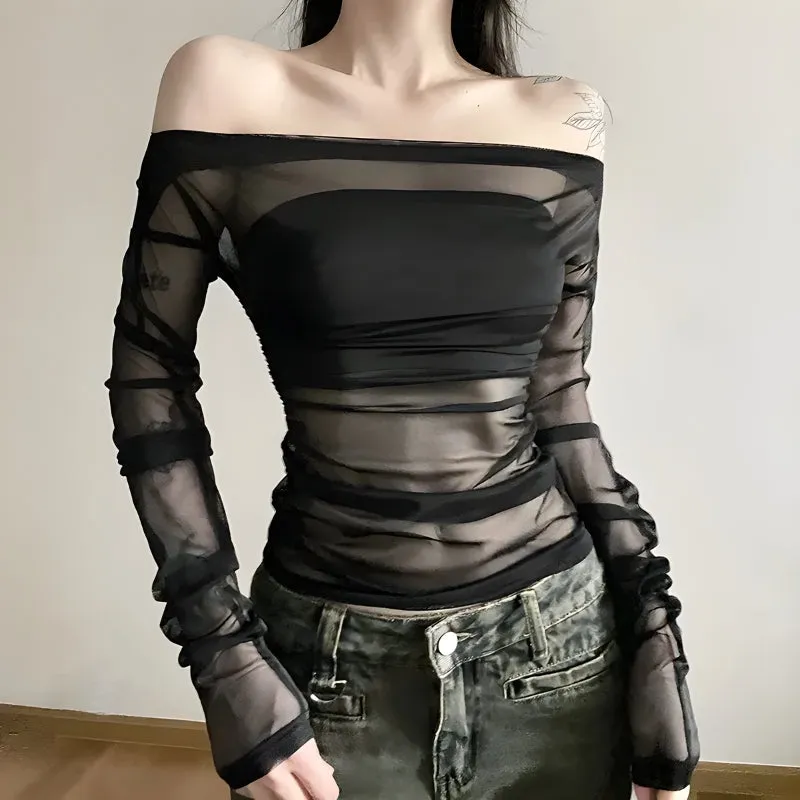 Off Shoulder Mesh Top