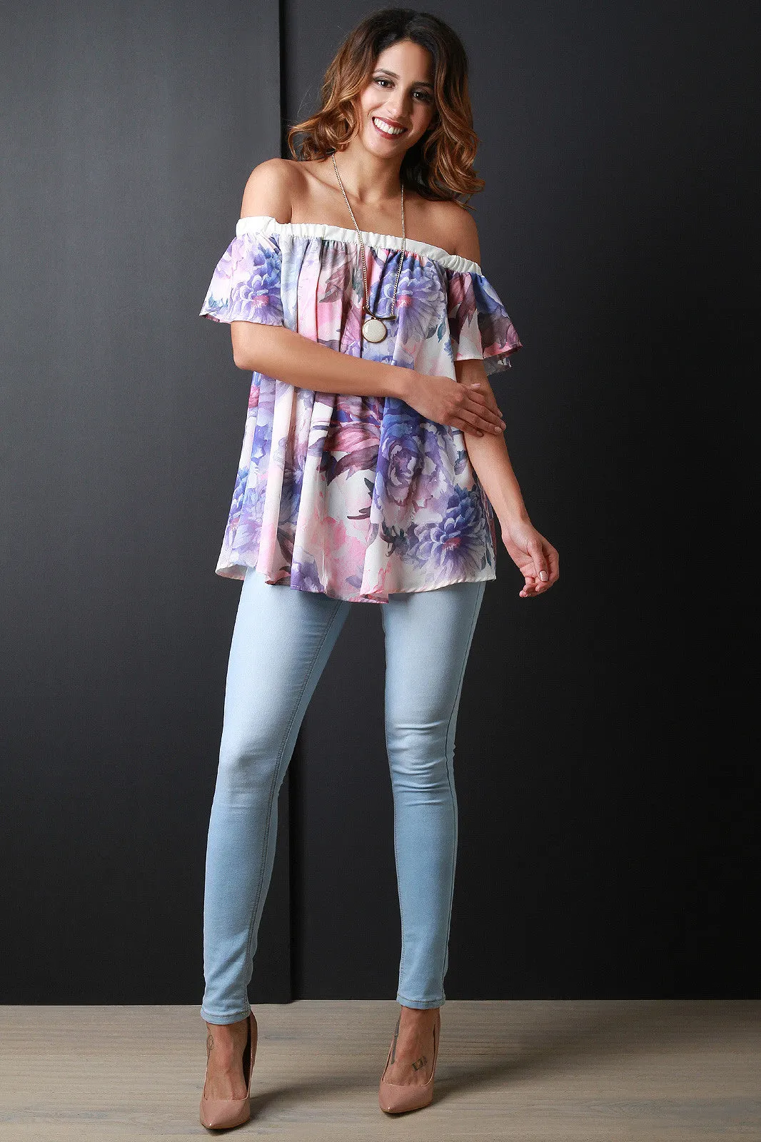 Off The Shoulder Floral Trapeze Top