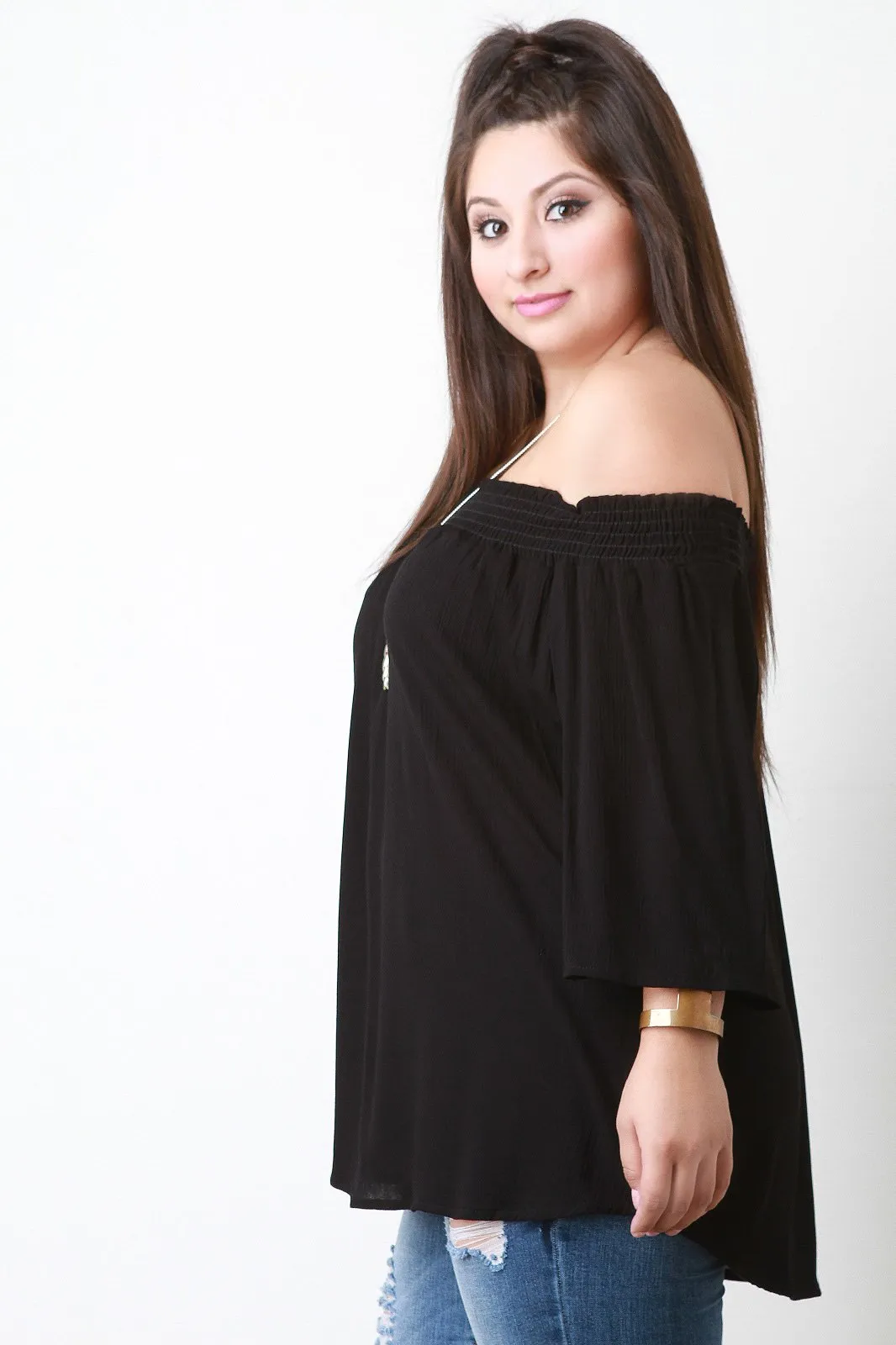 Off the Shoulder Gauze Blouse Top