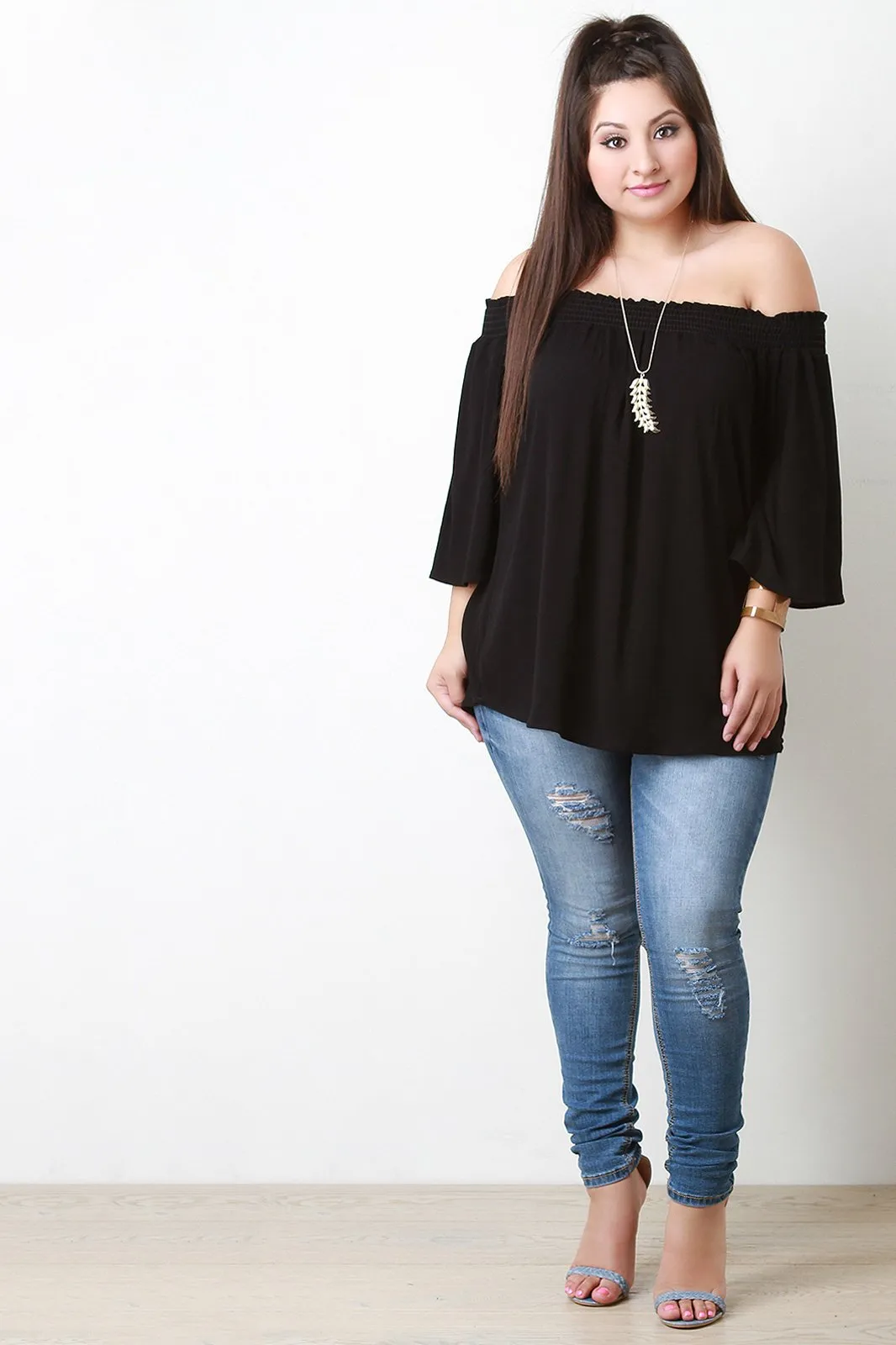 Off the Shoulder Gauze Blouse Top