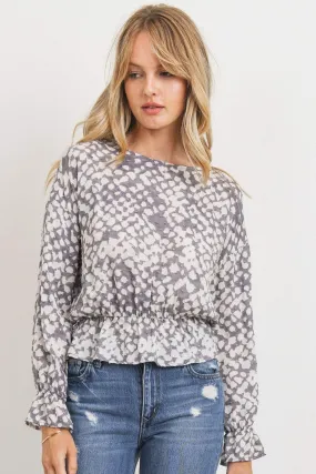 Printed Waist Drop Long Sleeve Top