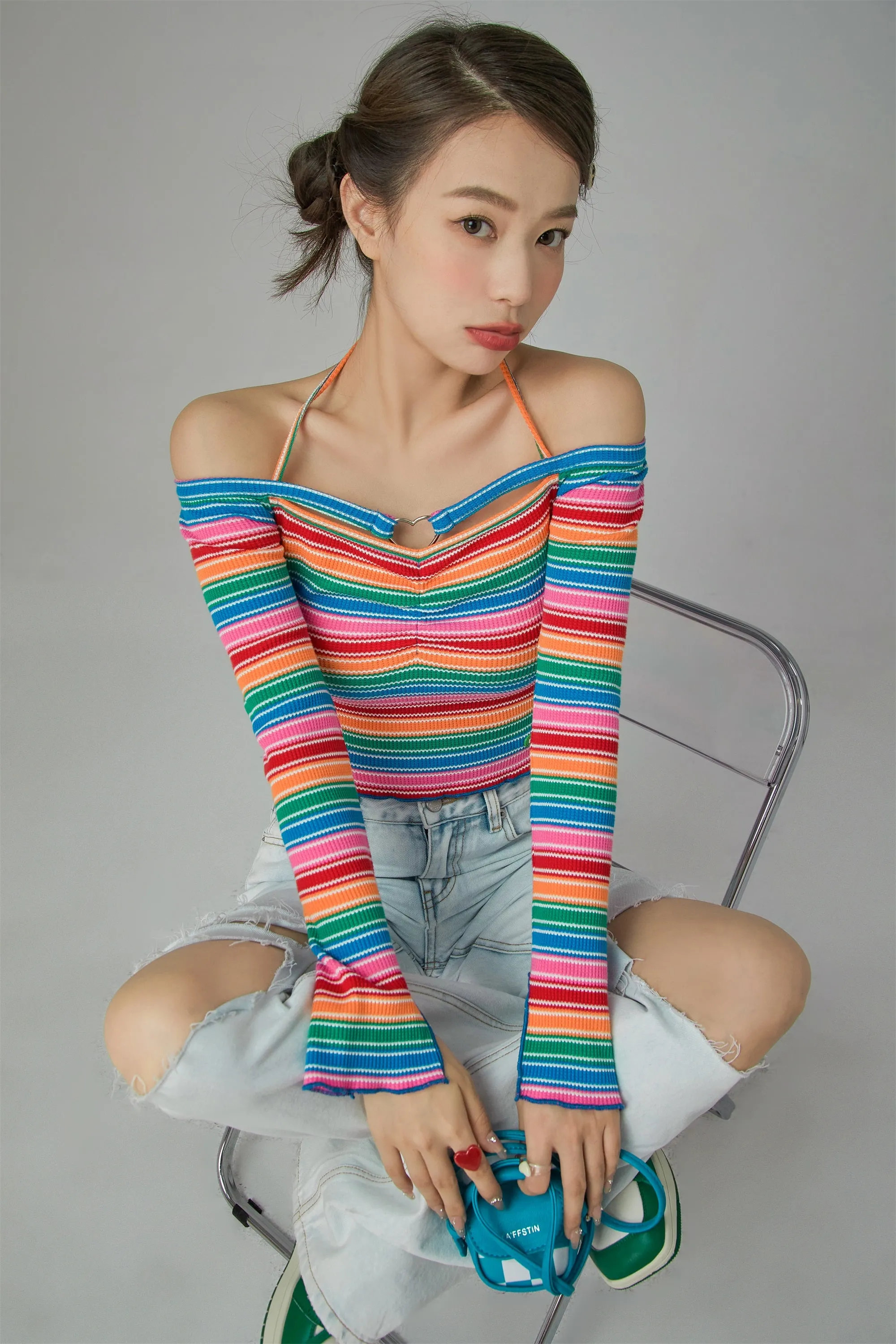 Rainbow Stripes Off-Shoulder Top