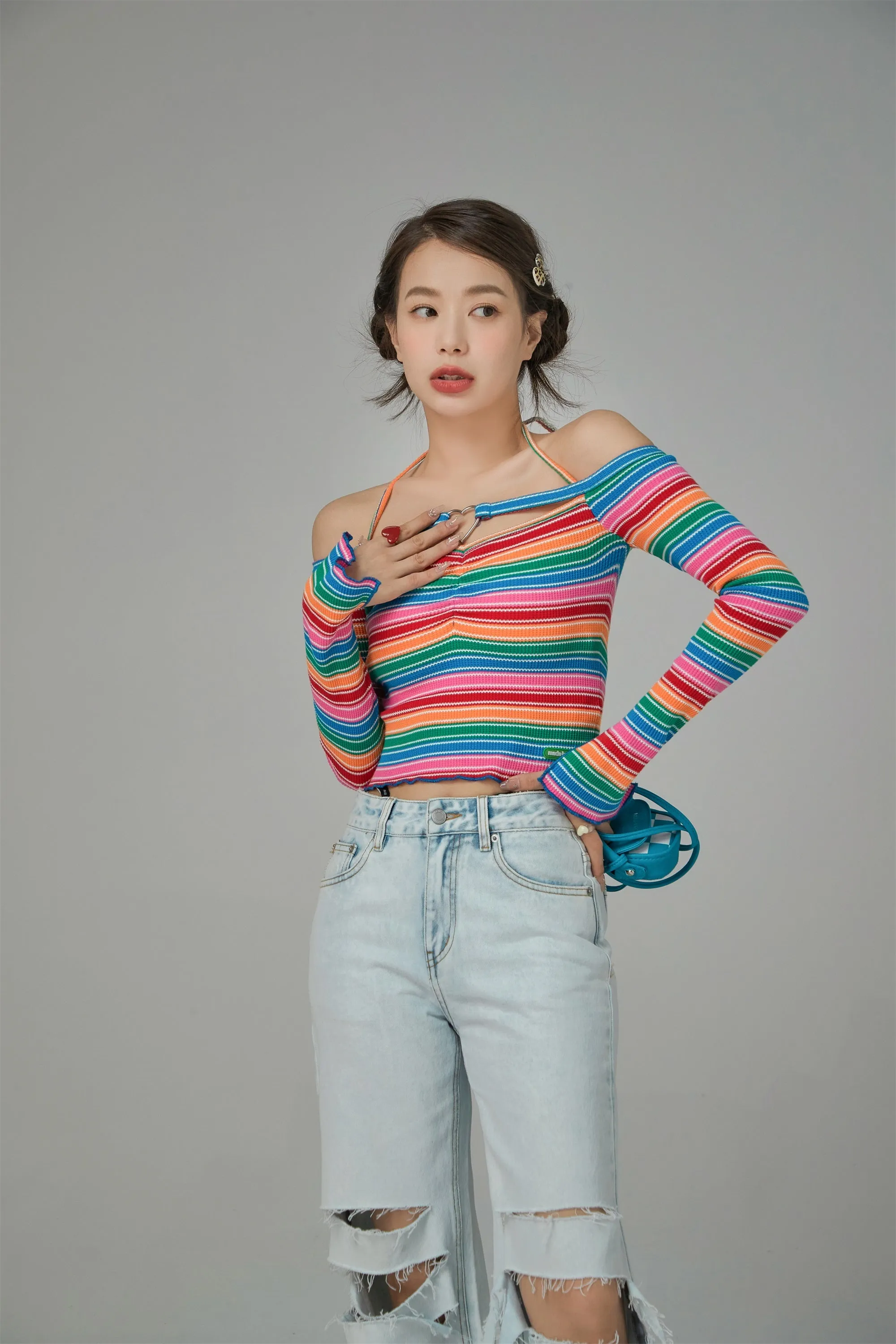 Rainbow Stripes Off-Shoulder Top