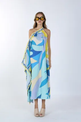 Relaxed Fit Multi Printed One Off Shoulder Long Dress