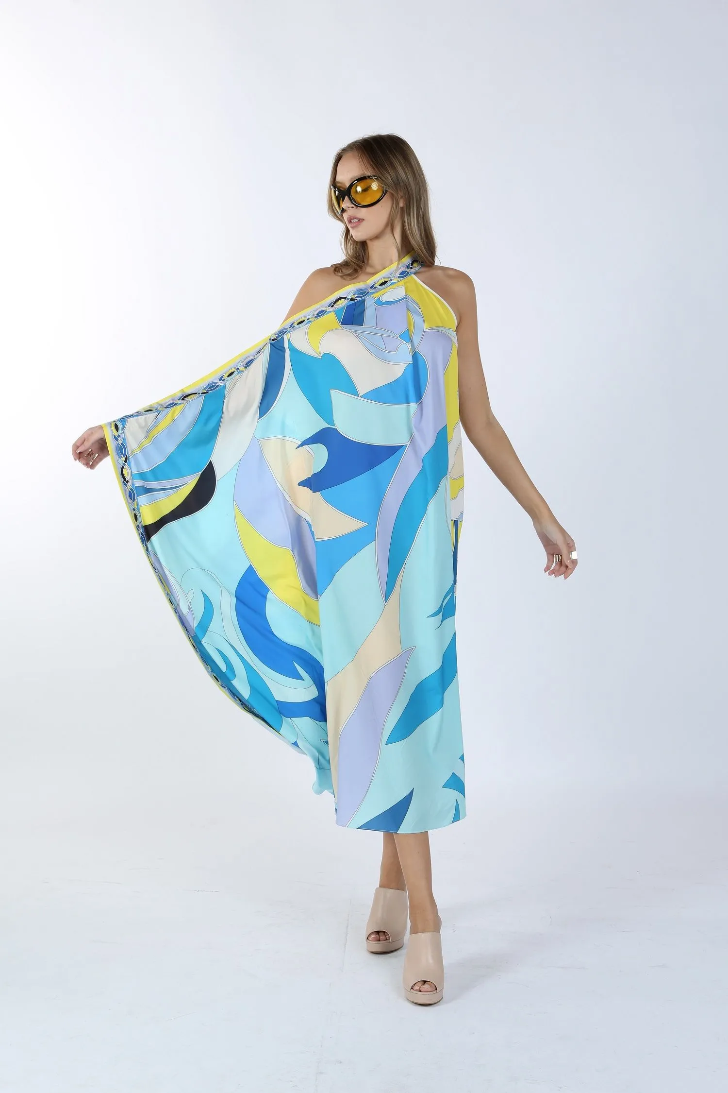 Relaxed Fit Multi Printed One Off Shoulder Long Dress