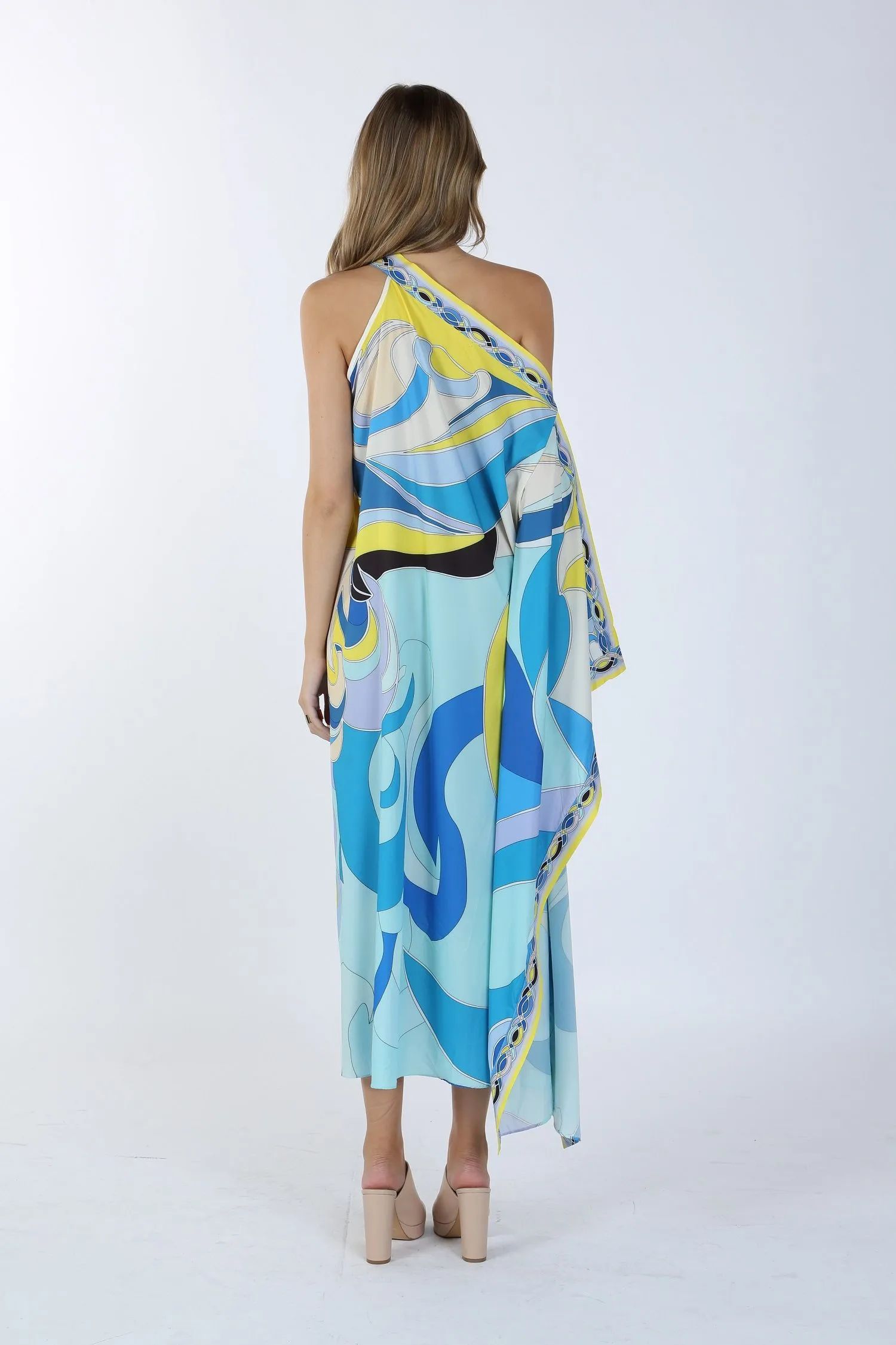 Relaxed Fit Multi Printed One Off Shoulder Long Dress