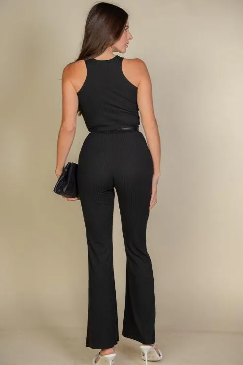 Ribbed Cropped Top and Bootcut Pants Sets (CAPELLA)