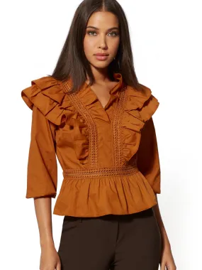 Ruffled Lace-Trim Poplin Shirt