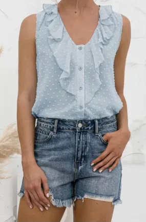 Ruffled V-Neck Button Down Top