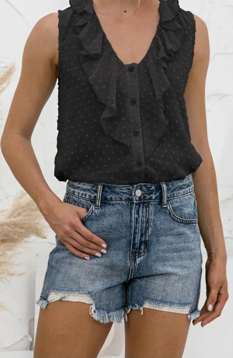 Ruffled V-Neck Button Down Top