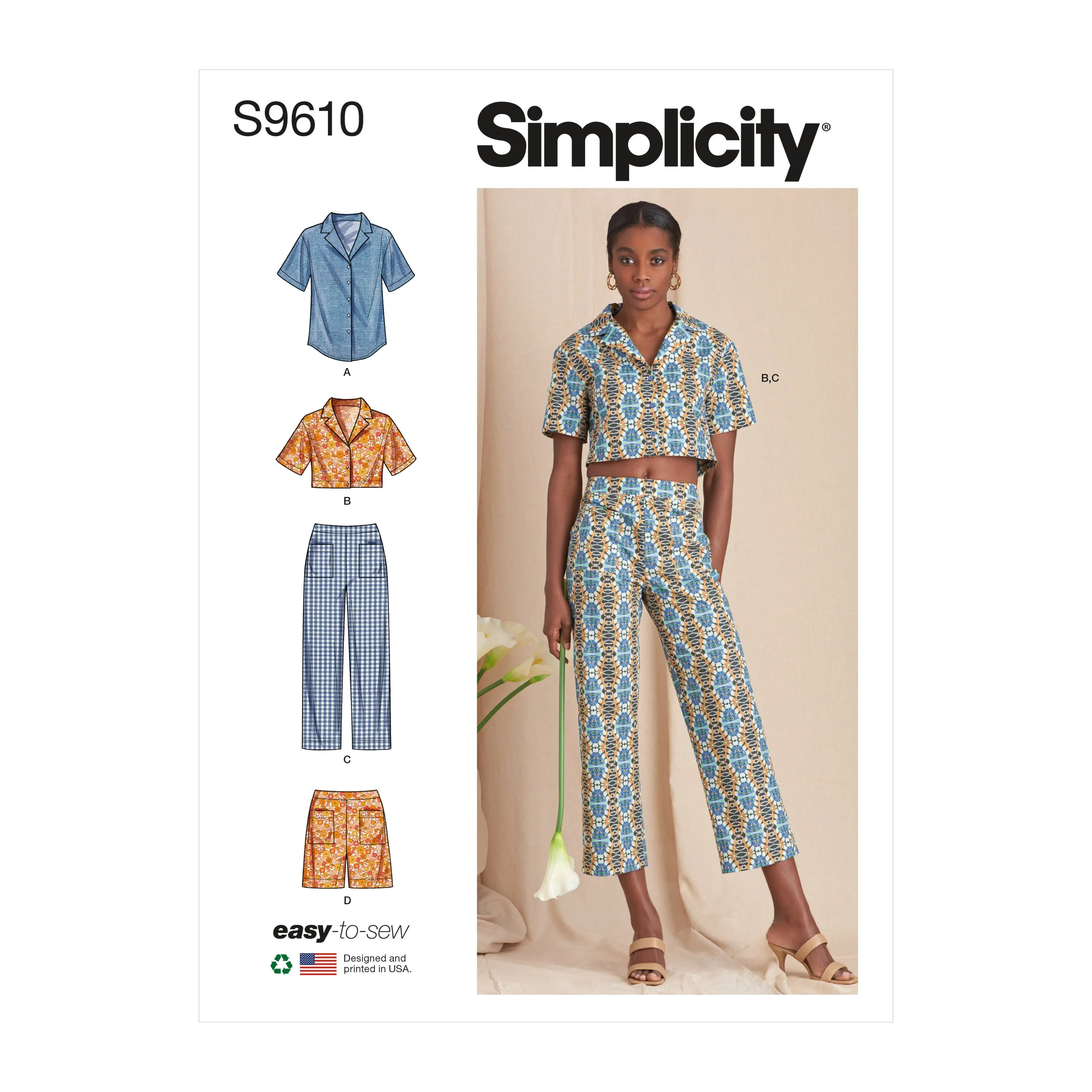 Simplicity Pattern 9610 Misses' Set of Tops, Cropped Pants and Shorts